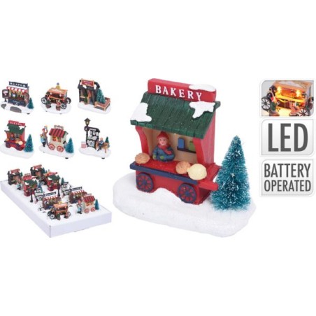 BANCARELLA NATALE RESINA CON LED 6ASS