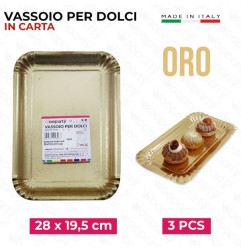 VASSOIO PER DOLCI ORO 28X19,5CM 3PZ