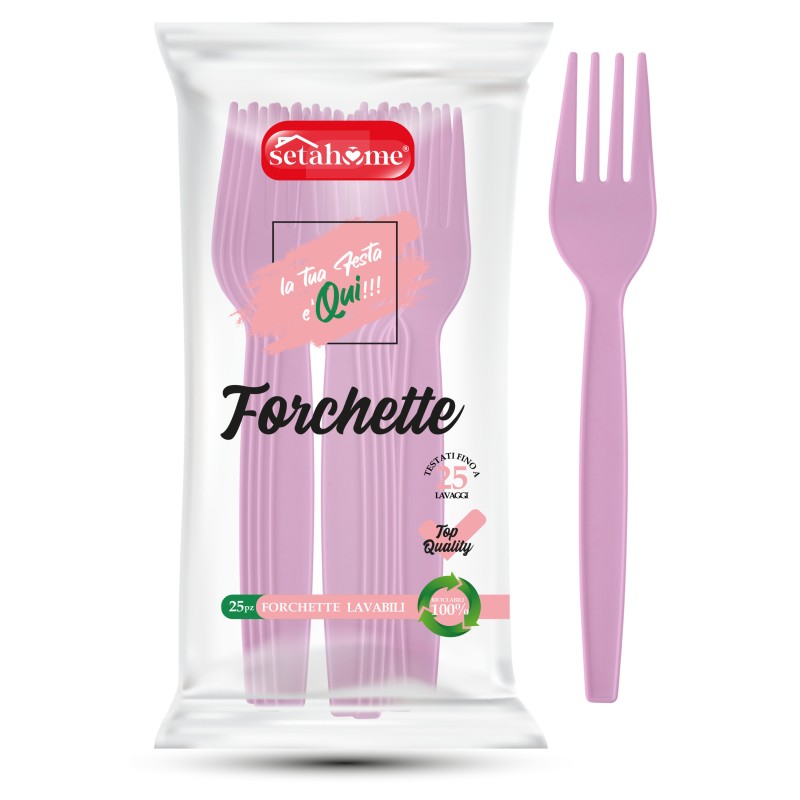 FORCHETTE IN PLASTICA ROSA CF 25PZ